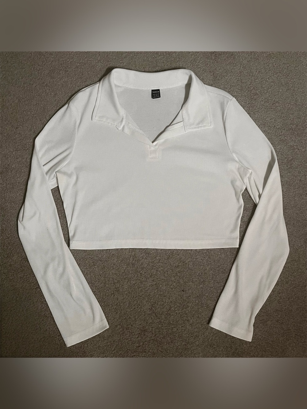 SHEIN Women’s Collared Ribbed Cropped Long Sleeve Top